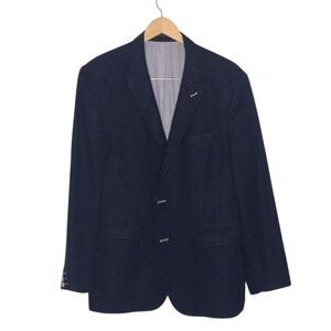 Maceoo Mens Navy Wool Blend Two-Button Blazer Jacket Size 44R